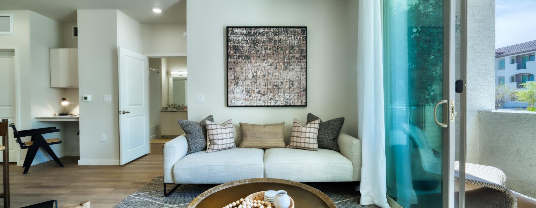 a living room with a couch and a coffee table